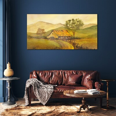 A peaceful rural landscape in the morning Glass Print