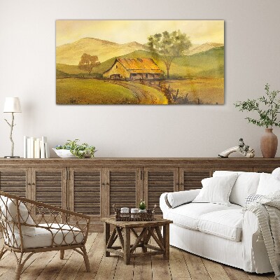 A peaceful rural landscape in the morning Glass Print