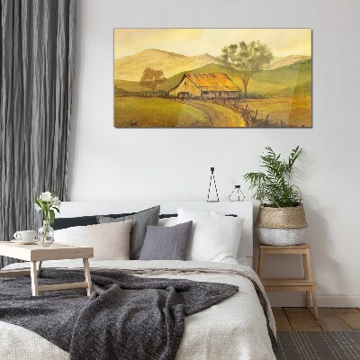 A peaceful rural landscape in the morning Glass Print