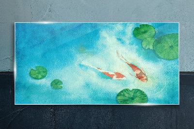 Koi in blue water Glass Print