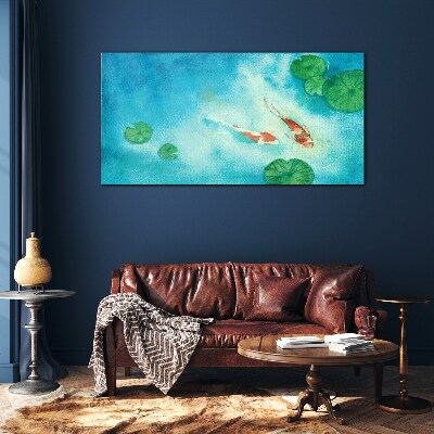 Koi in blue water Glass Print
