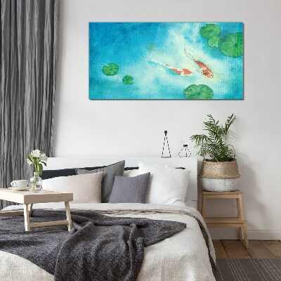 Koi in blue water Glass Print
