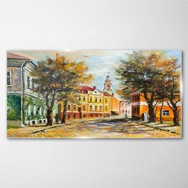 Autumn street in colors Glass Print
