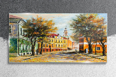 Autumn street in colors Glass Print