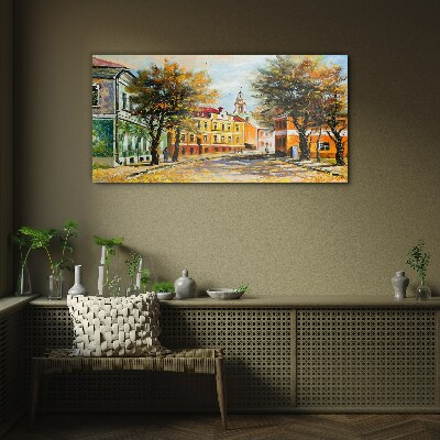 Autumn street in colors Glass Print