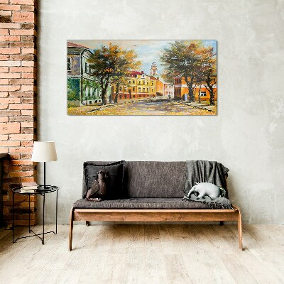 Autumn street in colors Glass Print