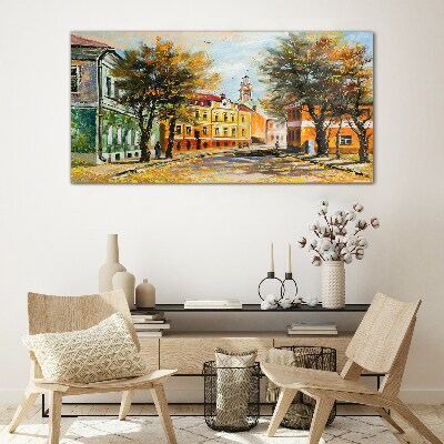 Autumn street in colors Glass Print