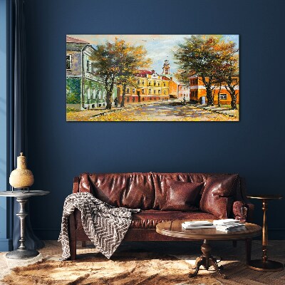 Autumn street in colors Glass Print
