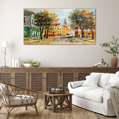 Autumn street in colors Glass Print