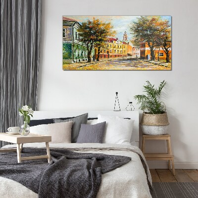 Autumn street in colors Glass Print