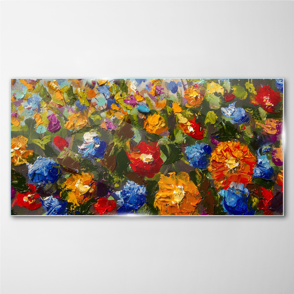 A floral landscape in intense colors Glass Print
