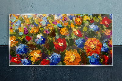 A floral landscape in intense colors Glass Print