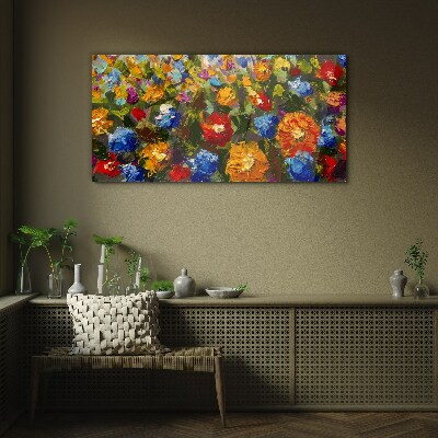 A floral landscape in intense colors Glass Print