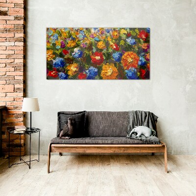 A floral landscape in intense colors Glass Print