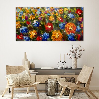 A floral landscape in intense colors Glass Print