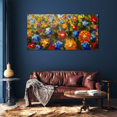 A floral landscape in intense colors Glass Print