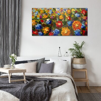 A floral landscape in intense colors Glass Print