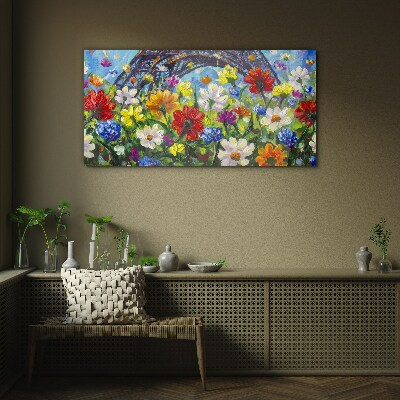 Floral landscape with the Eiffel Tower Glass Print