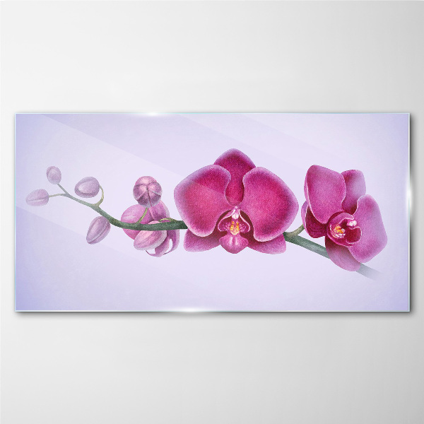 Watercolor orchid flower branch Glass Print