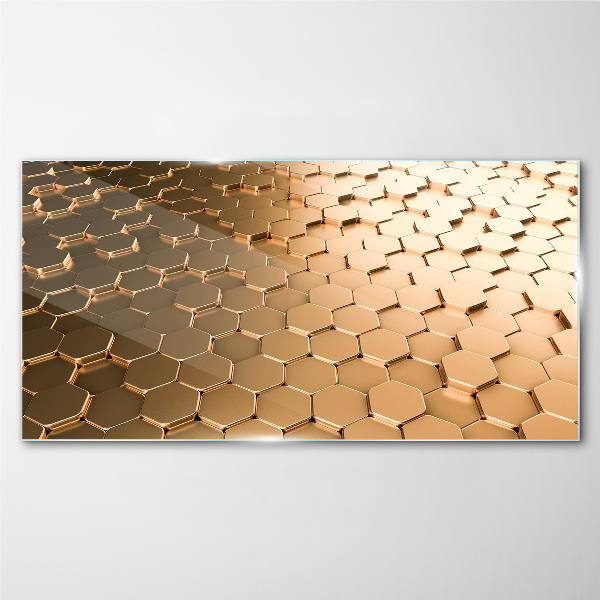 Gold hexagons on glass Glass Print