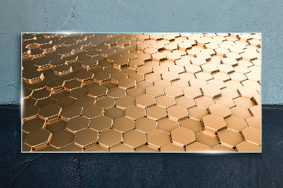 Gold hexagons on glass Glass Print