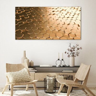 Gold hexagons on glass Glass Print