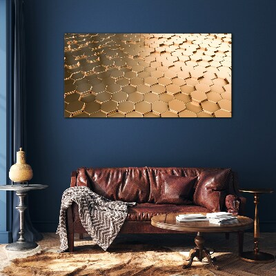 Gold hexagons on glass Glass Print