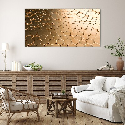 Gold hexagons on glass Glass Print