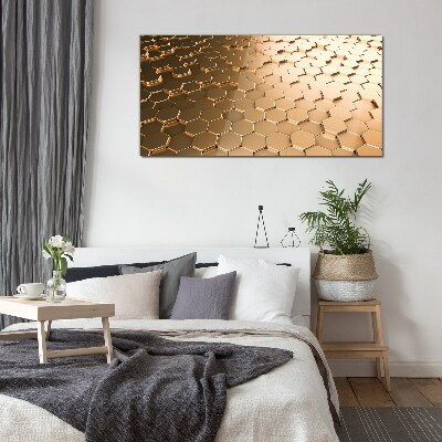 Gold hexagons on glass Glass Print