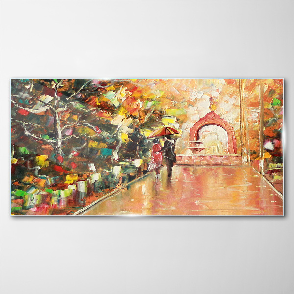 Couple painting trees Glass Print