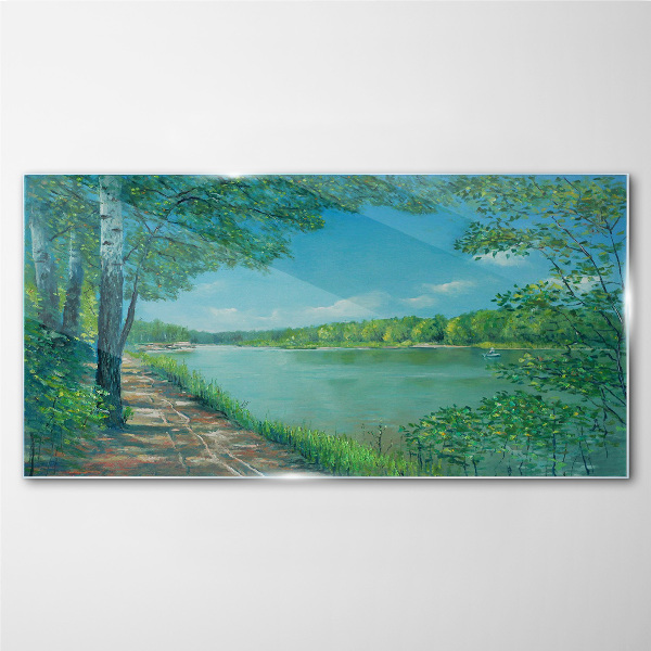 A peaceful path by the water Glass Print