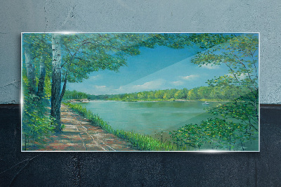 A peaceful path by the water Glass Print