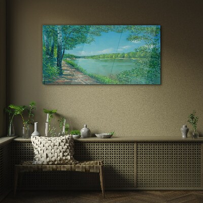 A peaceful path by the water Glass Print