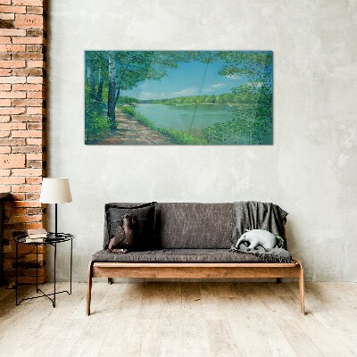 A peaceful path by the water Glass Print