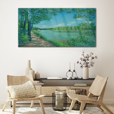 A peaceful path by the water Glass Print