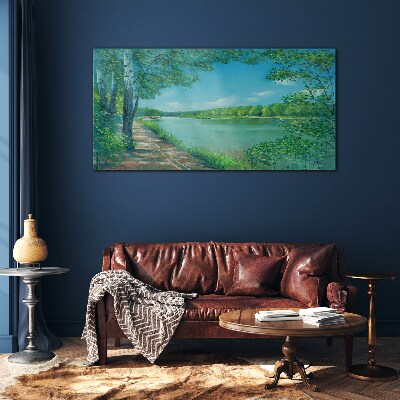 A peaceful path by the water Glass Print