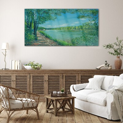 A peaceful path by the water Glass Print