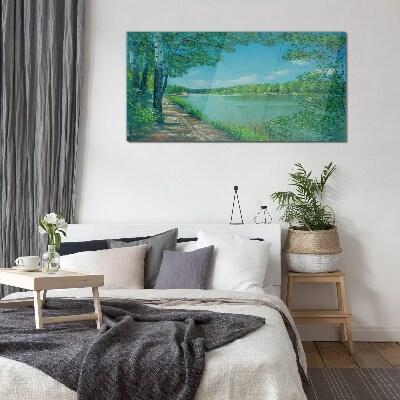 A peaceful path by the water Glass Print
