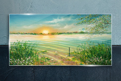 A quiet morning by the lake Glass Print