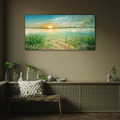 A quiet morning by the lake Glass Print