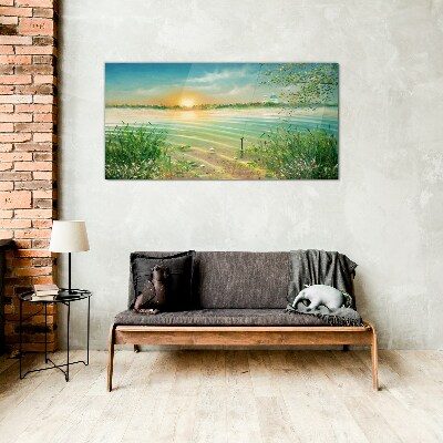 A quiet morning by the lake Glass Print