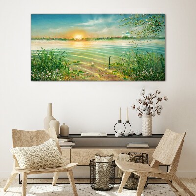 A quiet morning by the lake Glass Print