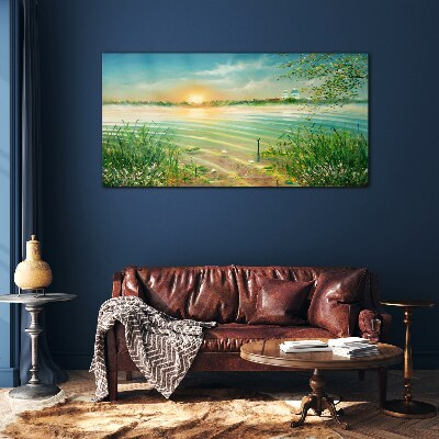 A quiet morning by the lake Glass Print
