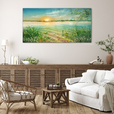 A quiet morning by the lake Glass Print