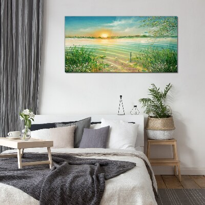 A quiet morning by the lake Glass Print