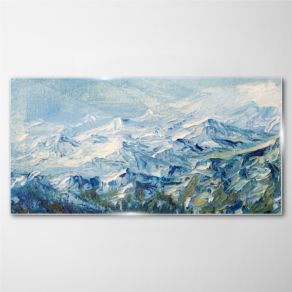 Painting winter mountains Glass Print
