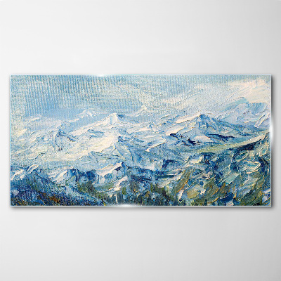 Painting winter mountains Glass Print