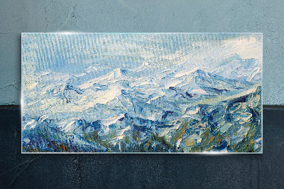Mountain landscape in shades of blue Glass Print