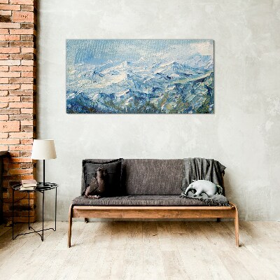Mountain landscape in shades of blue Glass Print