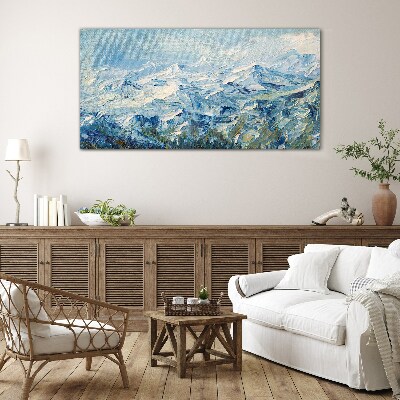 Mountain landscape in shades of blue Glass Print